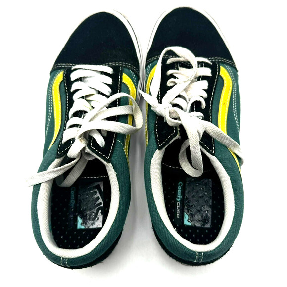 VANS Women's 8 ComfyCush Old Skool Low Future Standard Green Yellow Canvas Shoes - Picture 4 of 6